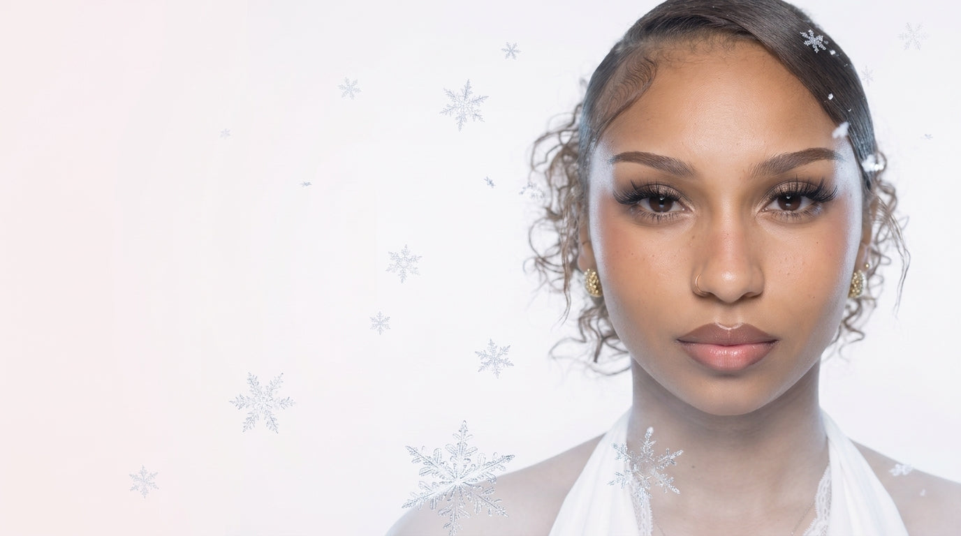 Portrait de campagne beauté hivernale avec extensions de cils pour The House of Gy